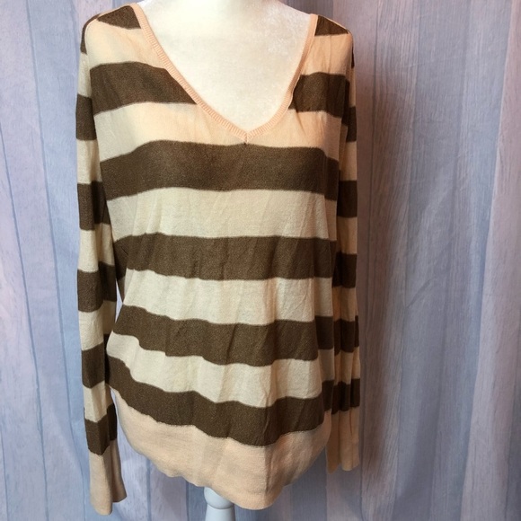 Free People Top Long Sleeve V-Neck Striped - Picture 1 of 5